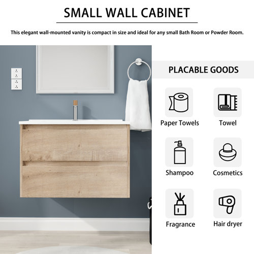 Ebern Designs Ashbik 29.93'' Wall Mounted Single Bathroom Vanity with